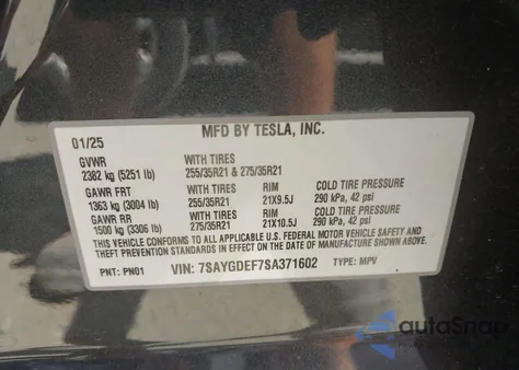 2025 Tesla Model Y Performance Dual Motor All-Wheel Drive from USA, damaged, VIN 7SAYGDEF7SA371602